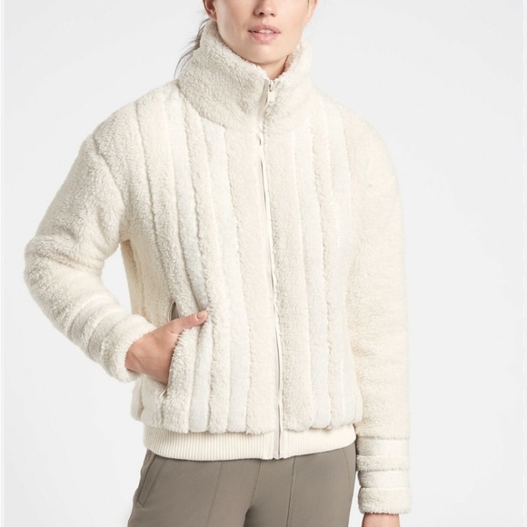 Athleta Jackets & Blazers - Athleta Willow Fleece Ivory Cozy Soft Full Zip Fuzzy Jacket Size XXS